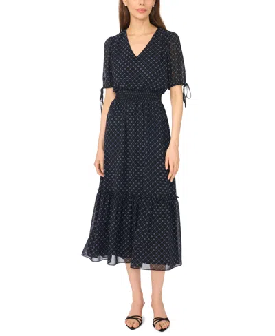 Cece Women's V-neck Chiffon Smocked Waist Dress In Black