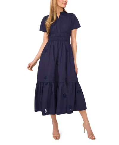 Cece Women's V-neck Double Elastic Waistband Midi Dress In Blue