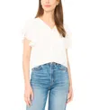 Cece Double Flutter Shirred Shoulder Blouse In White