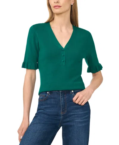 Cece Women's V-neck Elbow-length Ruffle Sleeves Rayon Sweater In Green