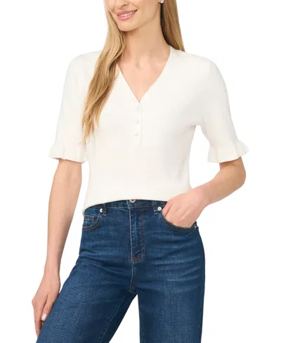 Cece Women's V-neck Elbow-length Ruffle Sleeves Rayon Sweater In White