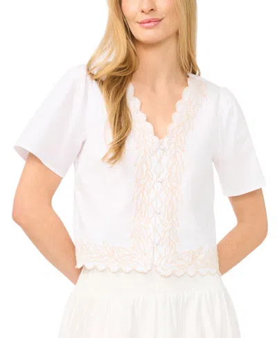 Cece Women's V-neck Embroidered Blouse In White