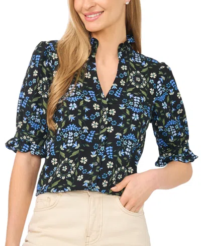 Cece Women's V-neck Floral Ruffle Button-down Blouse In Multi