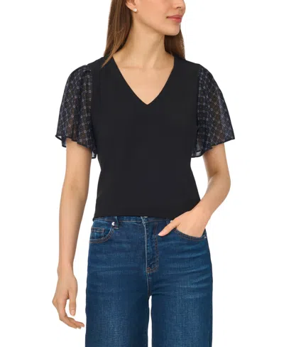 Cece Women's V-neck Flutter Short-sleeve Chiffon Blouse In Black