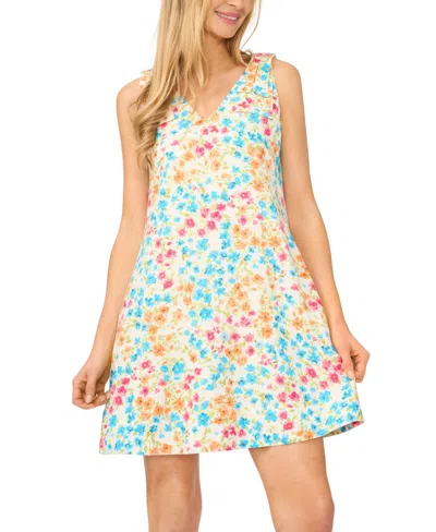 CECE WOMEN'S V-NECK PRINTED COTTON MINI DRESS
