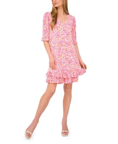 Cece Women's V-neck Ruffled Floral Shift Dress In Pink