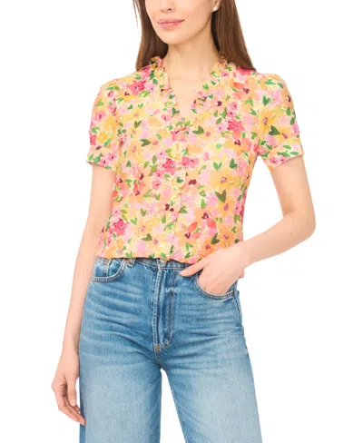 Cece Women's V-neck Ruffle-trim Top In Multi