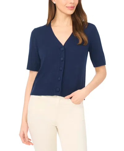 Cece Women's V-neck Short-sleeve Cardigan In Blue