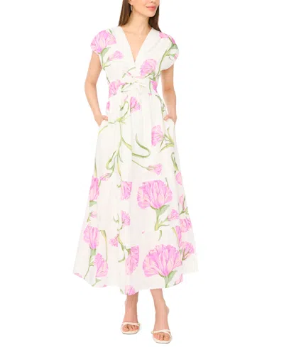 Cece Women's V-neck Tie Waist Maxi Dress In White