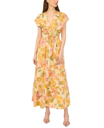 Cece Women's V-neck Tie-waist Maxi Dress In Yellow