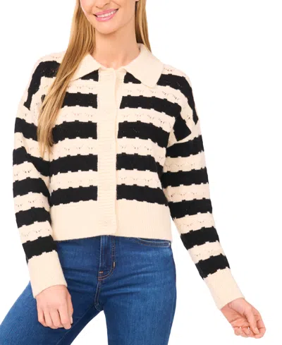 Cece Women's Wide Collar Striped Long Sleeves Cardigan In Neutral