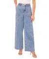 Cece Women's Wide Leg Patch Pocket Jeans In Blue