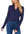 Cece Women's Woven-collar Knit Long-sleeve Top In Classic Navy