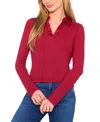 Cece Collared Long Sleeve Top In Red