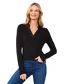 Cece Women's Woven-collar Knit Long-sleeve Top In Rich Black