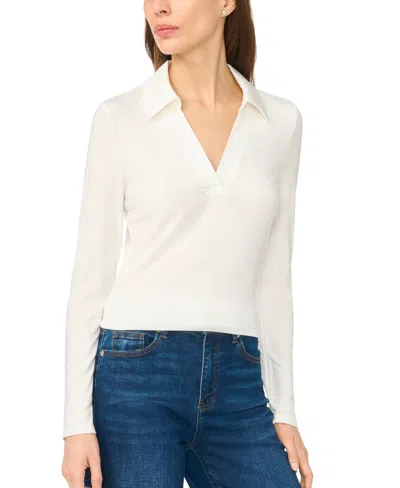 Cece Women's Woven-collar Knit Long-sleeve Top In New Ivory