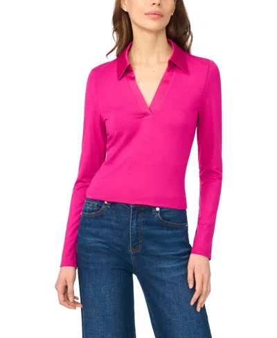 Cece Women's Woven-collar Knit Long-sleeve Top In Wild Petunia