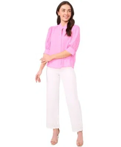Cece Womens 3 4 Sleeve Collared Button Down Blouse Eyelet Scallop Hem Jeans In Dark Forest