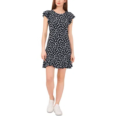 Cece Womens Above Knee Floral Print Mini Dress In Black