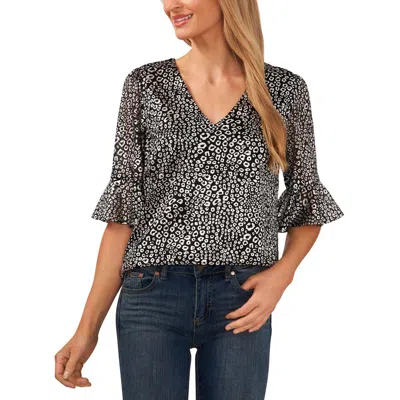 Cece Womens Animal Print Metallic Blouse In Black