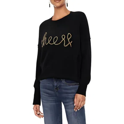 Cece Womens Beaded Ribbed Trim Pullover Sweater In Black