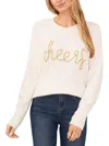 Cece Womens Beaded Ribbed Trim Pullover Sweater In Antique White