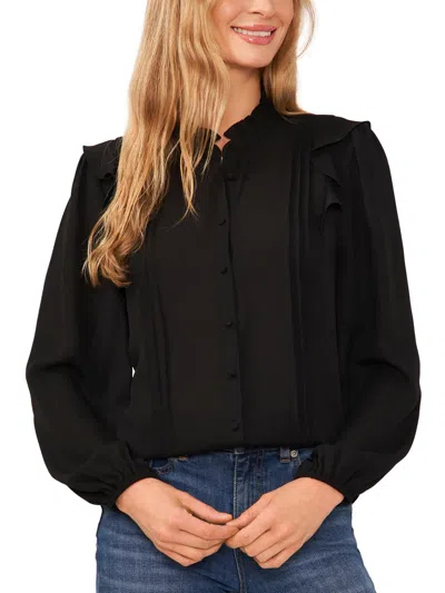 Cece Womens Blouse Ruffled Button-down Top In Black