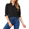 Cece Puff Sleeve Crepe Button-up Shirt In Black