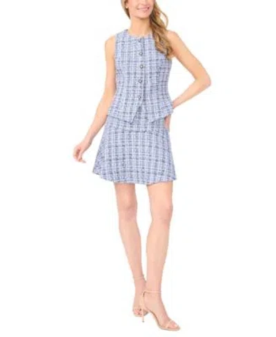 Cece Womens Button Down Vest Flounce Hem Skirt In Blue