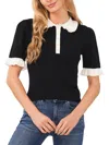 Cece Contrast Trim Short Sleeve Polo Sweater In Black