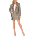 Cece Womens Button Front Plaid Blazer Mini Skirt In Gray