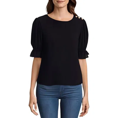 Cece Womens Button Polyester Pullover Top In Black
