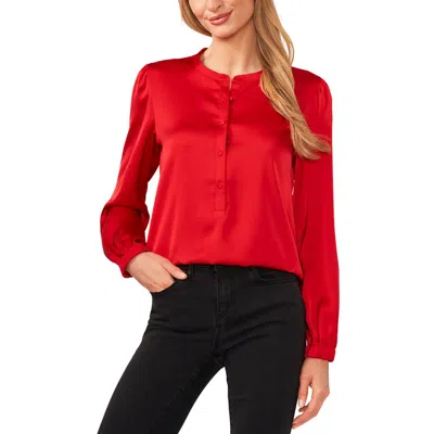 Cece Womens Button Up Satin Blouse In Red