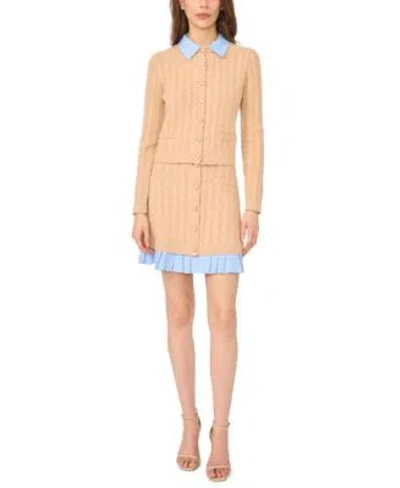 Cece Womens Cable Knit A Line Mini Cardigan Set In Brown