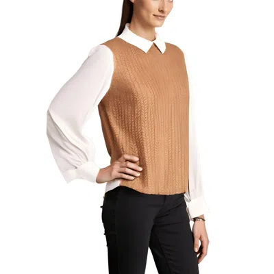 Cece Womens Cable Knit Sheer Sleeves Pullover Sweater In Brown