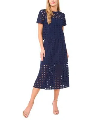 Cece Womens Circle Eyelet Top Midi Skirt In Blue
