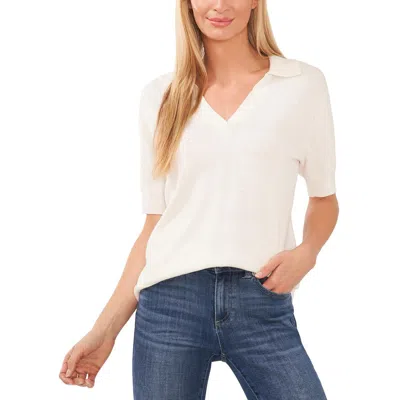 Cece Womens Collar Ribbed Knit V-neck Sweater In New Ivory