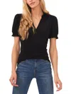 Cece Puff Sleeve Point Collar Knit Top In Black