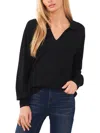 Cece Womens Cotton Blend Ribbed Trim Polo Top In Rich Black