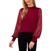 Cece Women's Sheer-sequin-sleeve Mock-neck Cotton Sweater In Multi