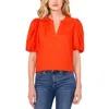 Cece Puff Sleeve Poplin Popover Top In Orange