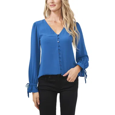 Cece Womens Crepe Tie Cuffs Blouse In Blue