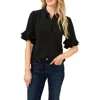 Cece Ruffle Sleeve Spread Collar Crepe Blouse In Black