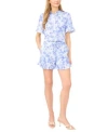 Cece Womens Cropped Button Down Shirt Pull On Shorts In Blue