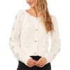 Cece Womens Embellished Cable Knit Cardigan Sweater In Beige