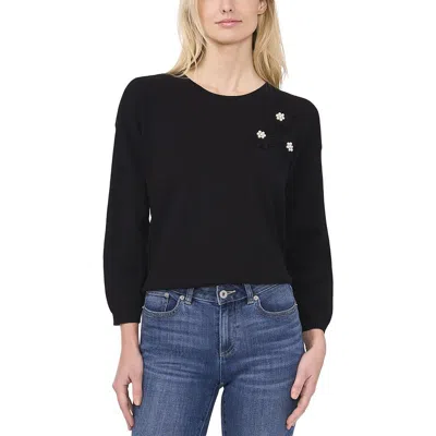 Cece Womens Embellished Knit Pullover Sweater In Black
