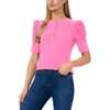 Cece Shirred Sleeve Henley Top In Multi