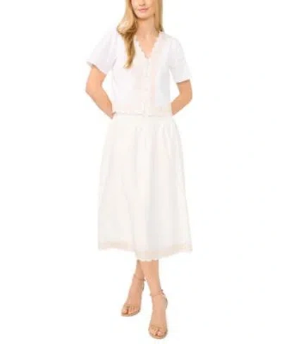Cece Womens Embroidered Blouse A Line Midi Skirt In White