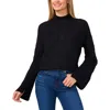 Cece Womens Embroidered Ribbed Knit Mock Turtleneck Sweater In Rich Black