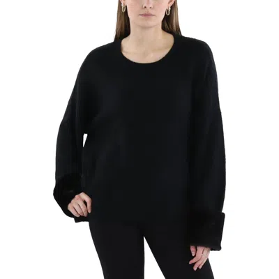 Cece Womens Faux Fur Acrylic Crewneck Sweater In Black